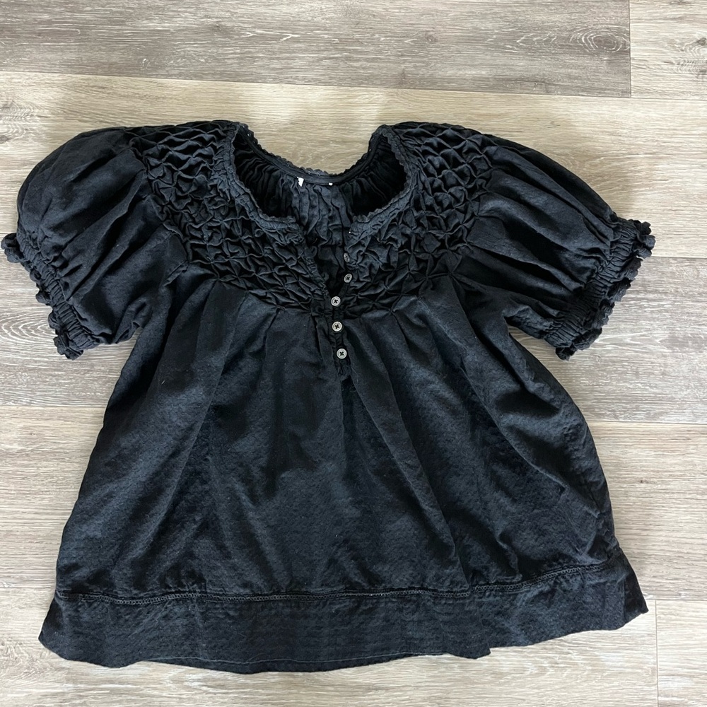 Sundance Lodi Black Cotton Smocked Top S